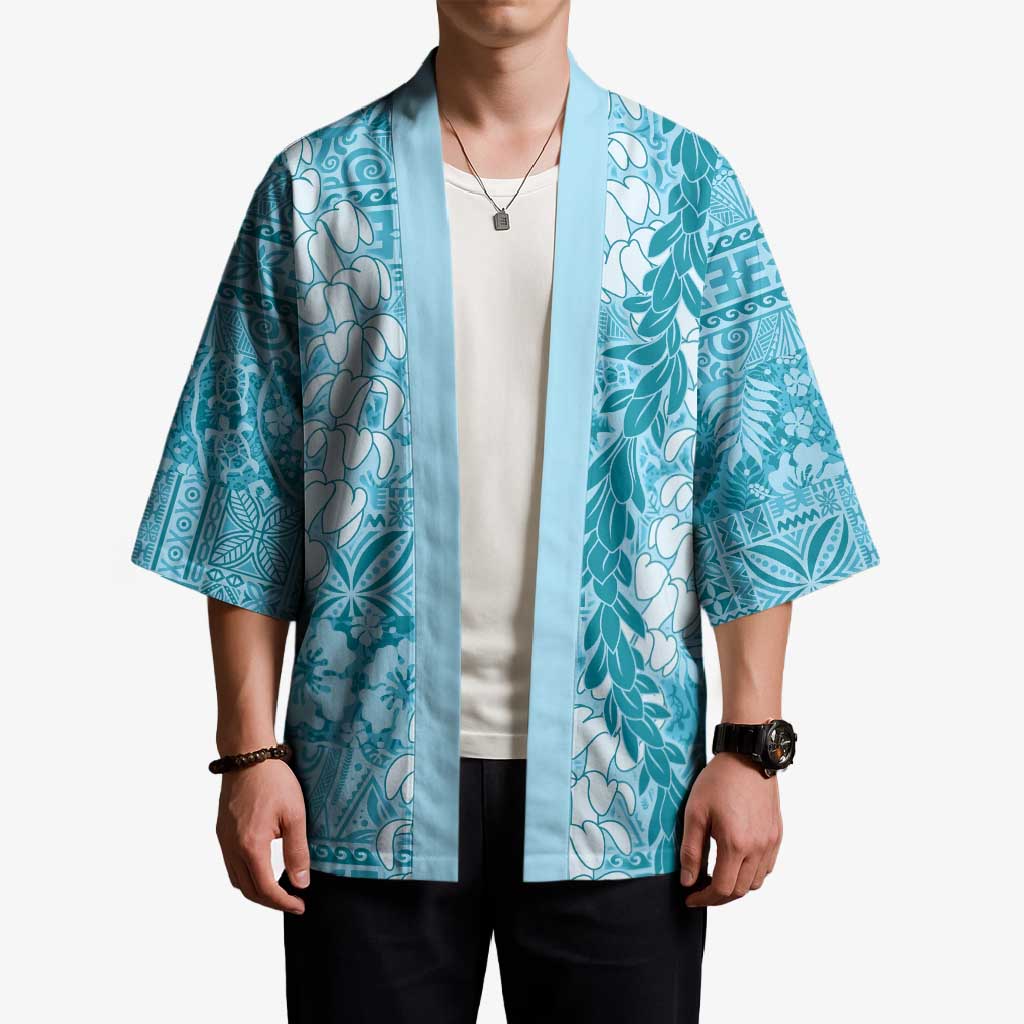 Blue Puakenikeni and Maile Lei Kimono Hawaiian Style Tribal Tapa Double Strand Lei LT9 - Polynesian Pride