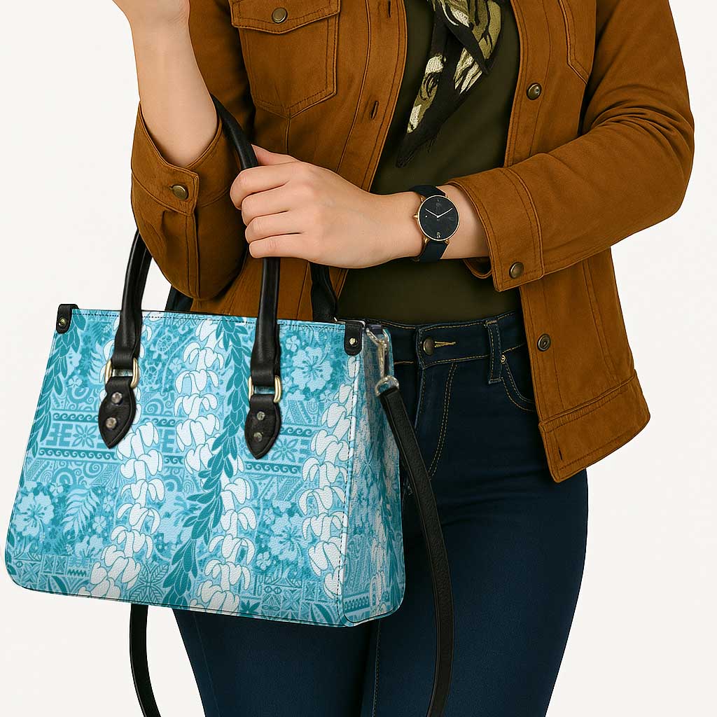 Blue Puakenikeni and Maile Lei Leather Bag Hawaiian Style Tribal Tapa Double Strand Lei LT9 - Polynesian Pride