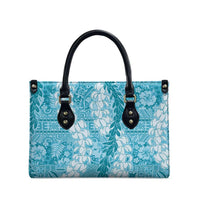 Blue Puakenikeni and Maile Lei Leather Bag Hawaiian Style Tribal Tapa Double Strand Lei LT9 - Polynesian Pride