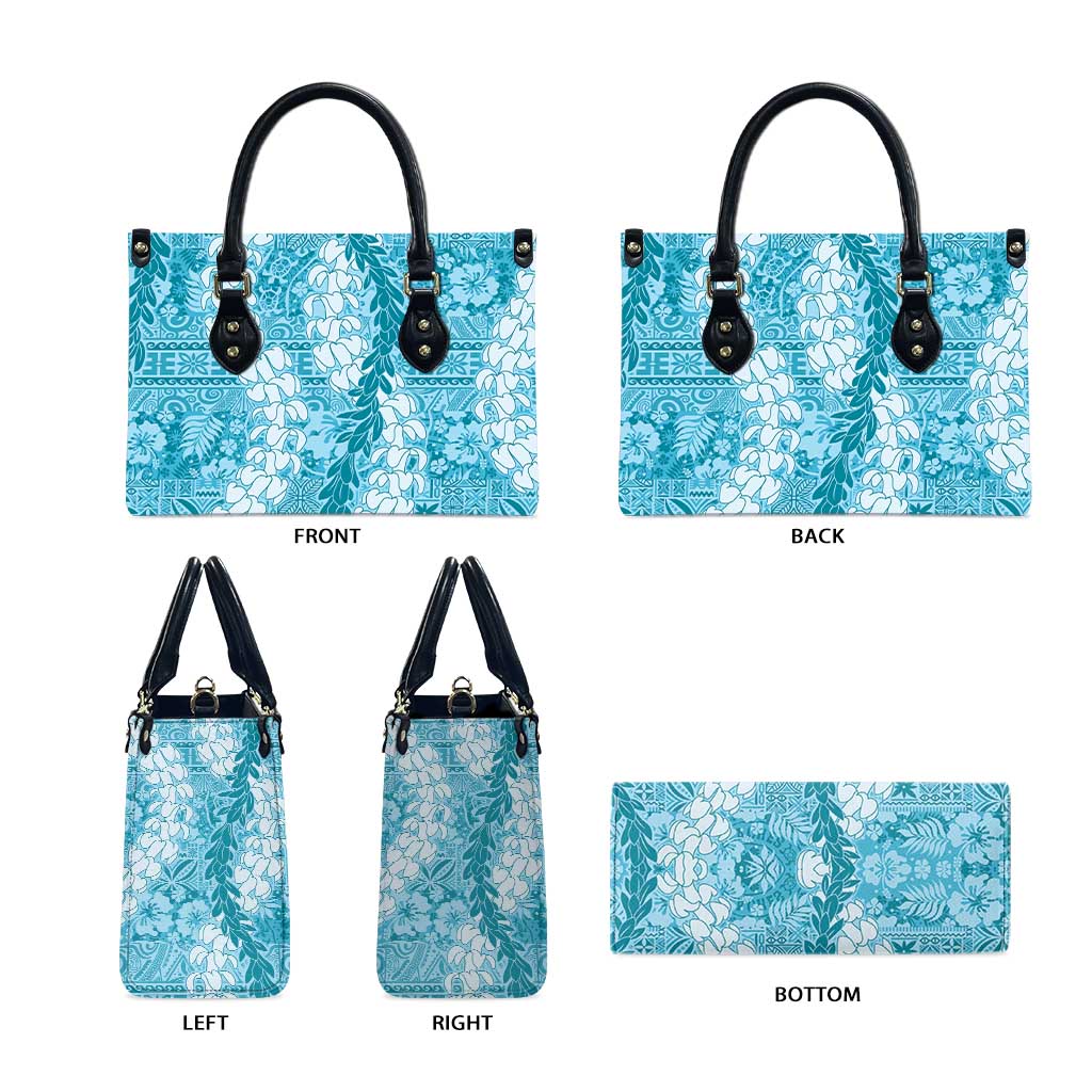 Blue Puakenikeni and Maile Lei Leather Bag Hawaiian Style Tribal Tapa Double Strand Lei LT9 - Polynesian Pride
