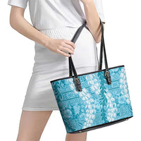 Blue Puakenikeni and Maile Lei Leather Tote Bag Hawaiian Style Tribal Tapa Double Strand Lei LT9 - Polynesian Pride