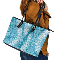 Blue Puakenikeni and Maile Lei Leather Tote Bag Hawaiian Style Tribal Tapa Double Strand Lei LT9 - Polynesian Pride