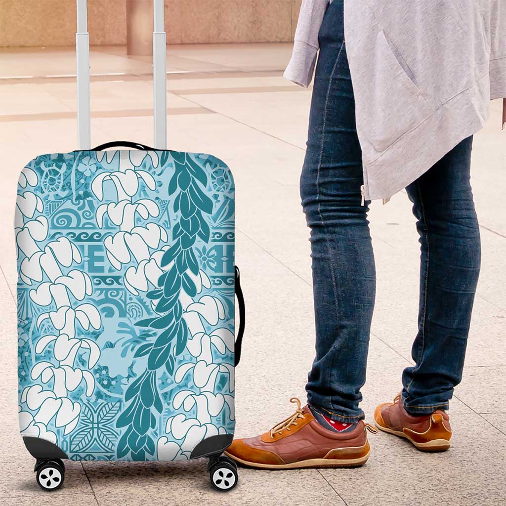 Blue Puakenikeni and Maile Lei Luggage Cover Hawaiian Style Tribal Tapa Double Strand Lei LT9 Blue - Polynesian Pride