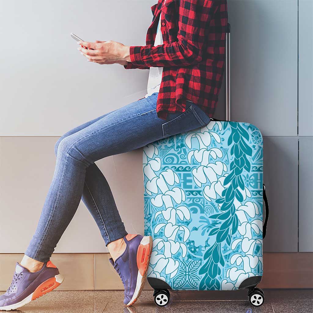Blue Puakenikeni and Maile Lei Luggage Cover Hawaiian Style Tribal Tapa Double Strand Lei LT9 - Polynesian Pride