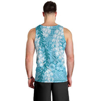 Blue Puakenikeni and Maile Lei Men Tank Top Hawaiian Style Tribal Tapa Double Strand Lei LT9 - Polynesian Pride