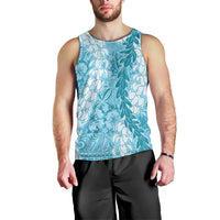 Blue Puakenikeni and Maile Lei Men Tank Top Hawaiian Style Tribal Tapa Double Strand Lei LT9 - Polynesian Pride