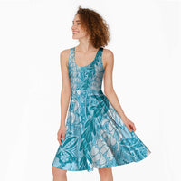 Blue Puakenikeni and Maile Lei Midi Dress Hawaiian Style Tribal Tapa Double Strand Lei LT9 - Polynesian Pride