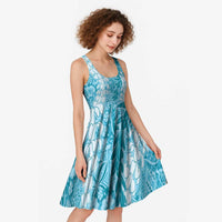 Blue Puakenikeni and Maile Lei Midi Dress Hawaiian Style Tribal Tapa Double Strand Lei LT9 - Polynesian Pride