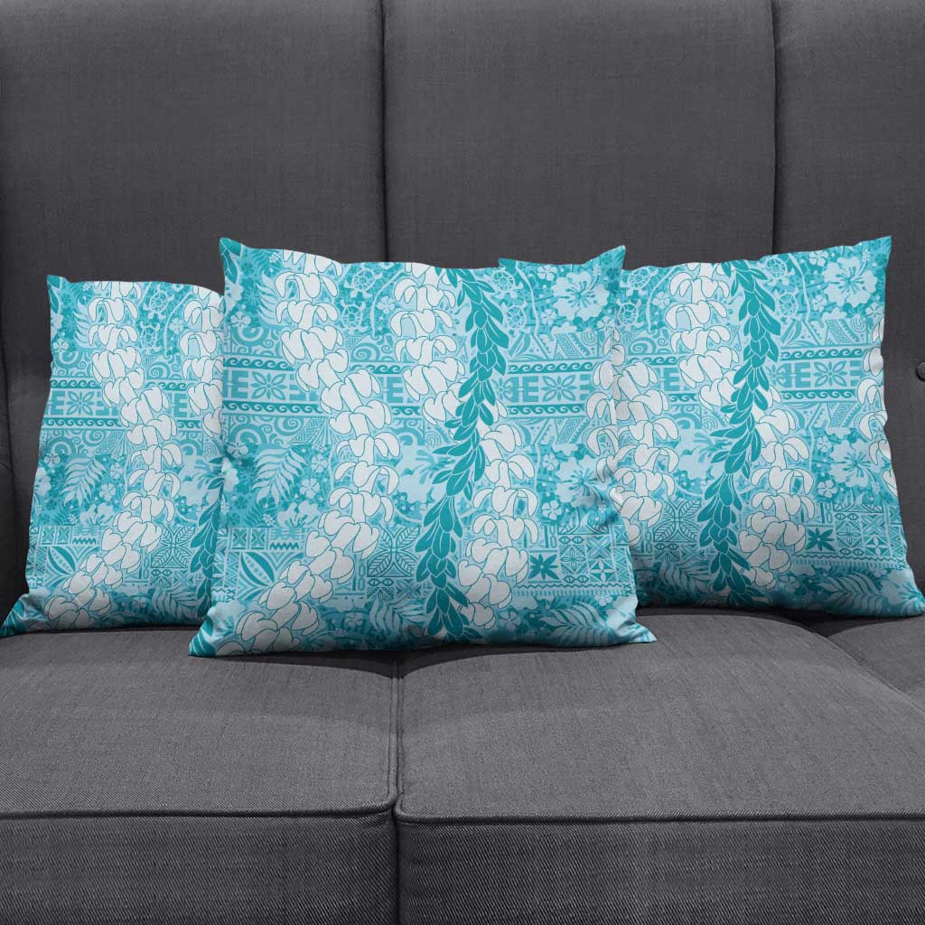 Blue Puakenikeni and Maile Lei Pillow Cover Hawaiian Style Tribal Tapa Double Strand Lei LT9 - Polynesian Pride