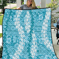 Blue Puakenikeni and Maile Lei Quilt Hawaiian Style Tribal Tapa Double Strand Lei LT9 Blue - Polynesian Pride