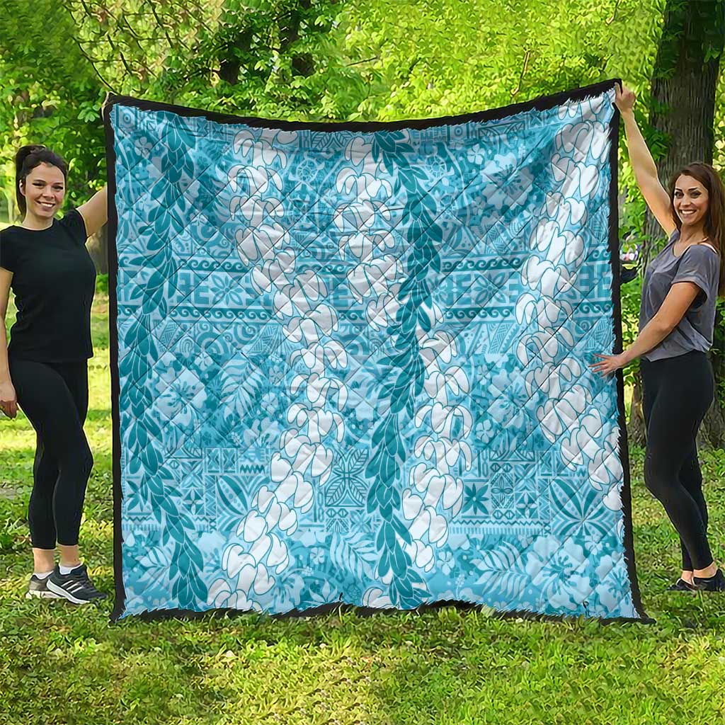 Blue Puakenikeni and Maile Lei Quilt Hawaiian Style Tribal Tapa Double Strand Lei LT9 - Polynesian Pride