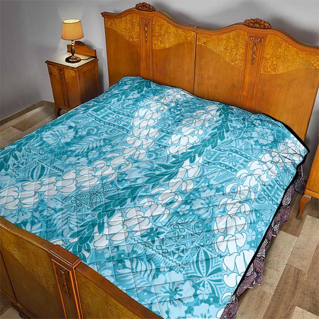 Blue Puakenikeni and Maile Lei Quilt Hawaiian Style Tribal Tapa Double Strand Lei LT9 - Polynesian Pride