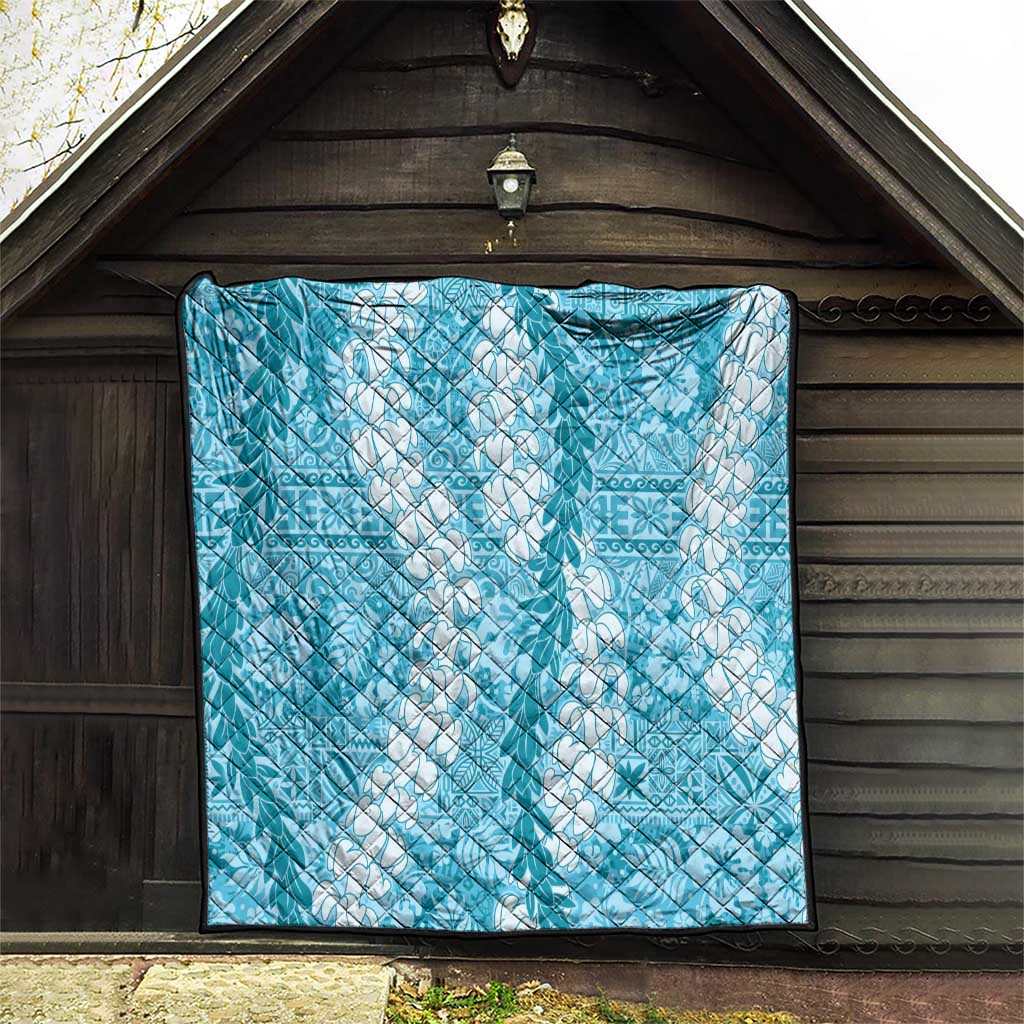 Blue Puakenikeni and Maile Lei Quilt Hawaiian Style Tribal Tapa Double Strand Lei LT9 - Polynesian Pride