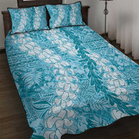 Blue Puakenikeni and Maile Lei Quilt Bed Set Hawaiian Style Tribal Tapa Double Strand Lei LT9 Blue - Polynesian Pride
