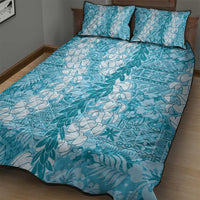 Blue Puakenikeni and Maile Lei Quilt Bed Set Hawaiian Style Tribal Tapa Double Strand Lei LT9 - Polynesian Pride