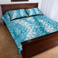 Blue Puakenikeni and Maile Lei Quilt Bed Set Hawaiian Style Tribal Tapa Double Strand Lei LT9 - Polynesian Pride