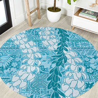 Blue Puakenikeni and Maile Lei Round Carpet Hawaiian Style Tribal Tapa Double Strand Lei LT9 Blue - Polynesian Pride