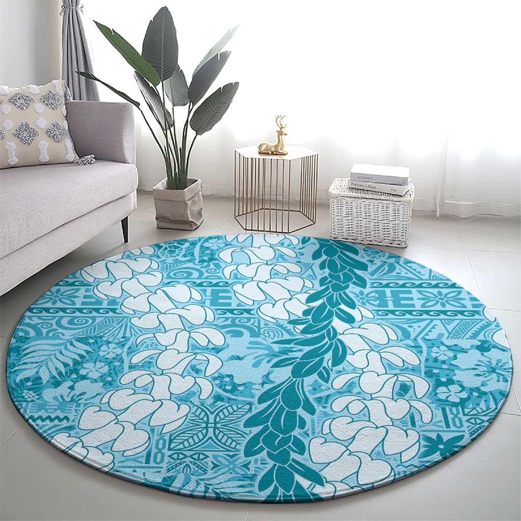Blue Puakenikeni and Maile Lei Round Carpet Hawaiian Style Tribal Tapa Double Strand Lei LT9 - Polynesian Pride