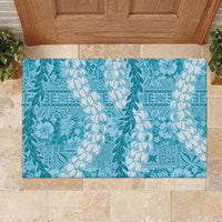 Blue Puakenikeni and Maile Lei Rubber Doormat Hawaiian Style Tribal Tapa Double Strand Lei LT9 Blue - Polynesian Pride