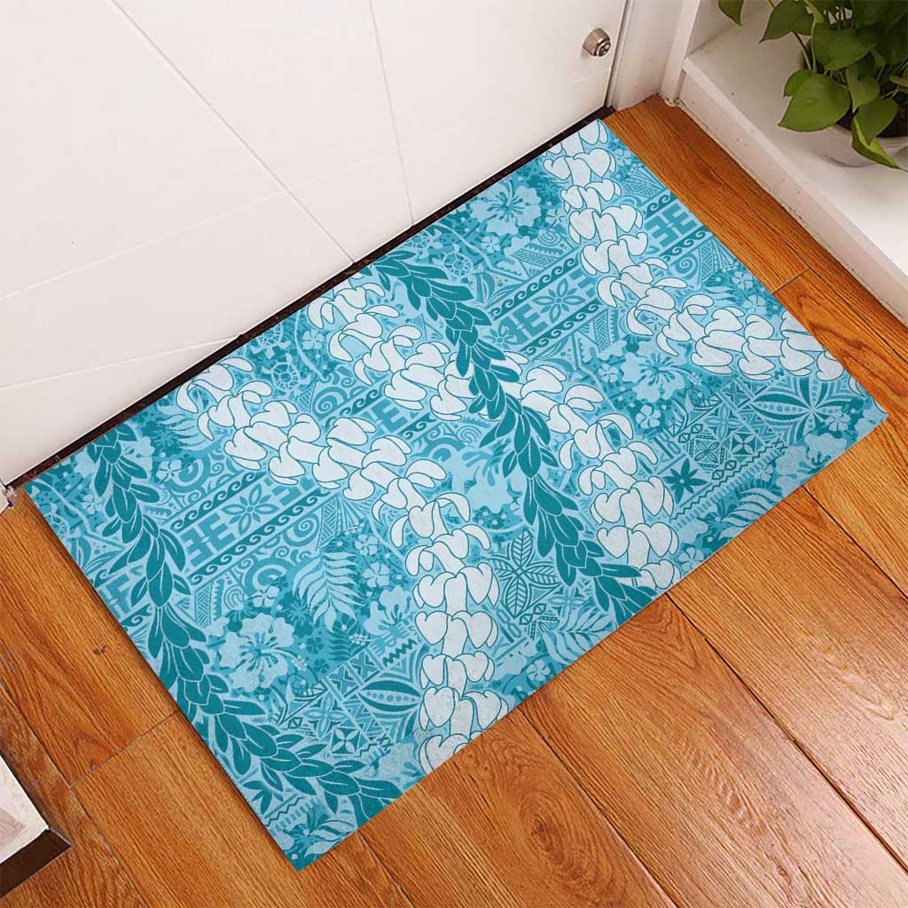 Blue Puakenikeni and Maile Lei Rubber Doormat Hawaiian Style Tribal Tapa Double Strand Lei LT9 - Polynesian Pride
