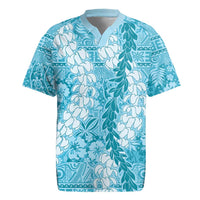 Blue Puakenikeni and Maile Lei Rugby Jersey Hawaiian Style Tribal Tapa Double Strand Lei LT9 Blue - Polynesian Pride
