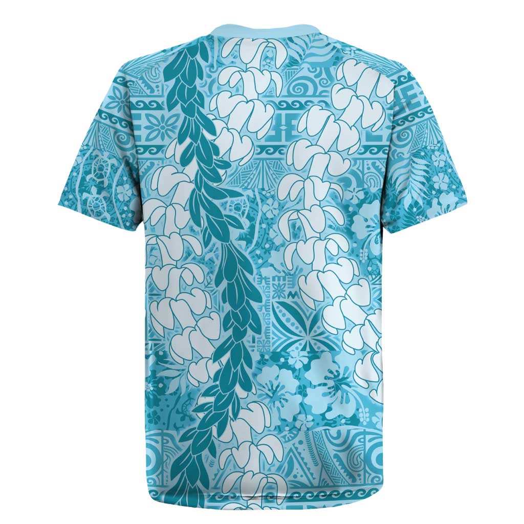 Blue Puakenikeni and Maile Lei Rugby Jersey Hawaiian Style Tribal Tapa Double Strand Lei LT9 - Polynesian Pride