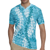 Blue Puakenikeni and Maile Lei Rugby Jersey Hawaiian Style Tribal Tapa Double Strand Lei LT9 - Polynesian Pride