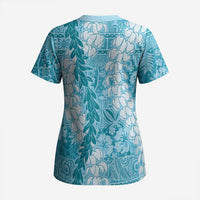Blue Puakenikeni and Maile Lei Scrub Top Hawaiian Style Tribal Tapa Double Strand Lei LT9 - Polynesian Pride