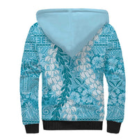 Blue Puakenikeni and Maile Lei Sherpa Hoodie Hawaiian Style Tribal Tapa Double Strand Lei LT9 - Polynesian Pride