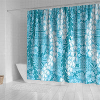 Blue Puakenikeni and Maile Lei Shower Curtain Hawaiian Style Tribal Tapa Double Strand Lei LT9 - Polynesian Pride
