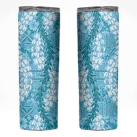 Blue Puakenikeni and Maile Lei Skinny Tumbler Hawaiian Style Tribal Tapa Double Strand Lei LT9 Blue - Polynesian Pride