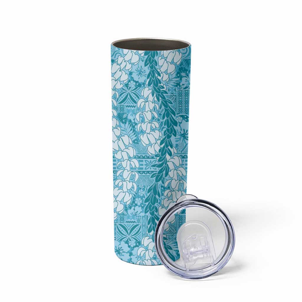 Blue Puakenikeni and Maile Lei Skinny Tumbler Hawaiian Style Tribal Tapa Double Strand Lei LT9 - Polynesian Pride