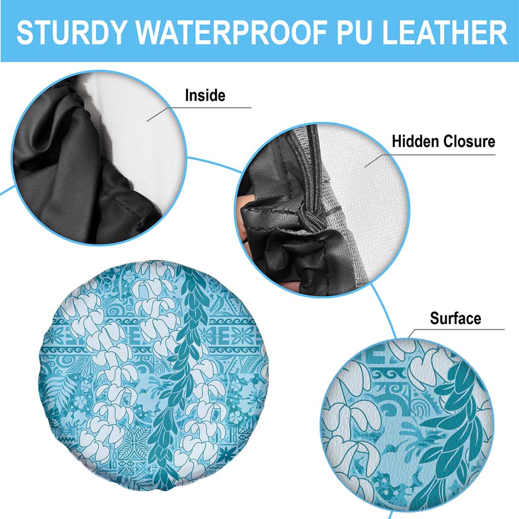 Blue Puakenikeni and Maile Lei Spare Tire Cover Hawaiian Style Tribal Tapa Double Strand Lei LT9 - Polynesian Pride