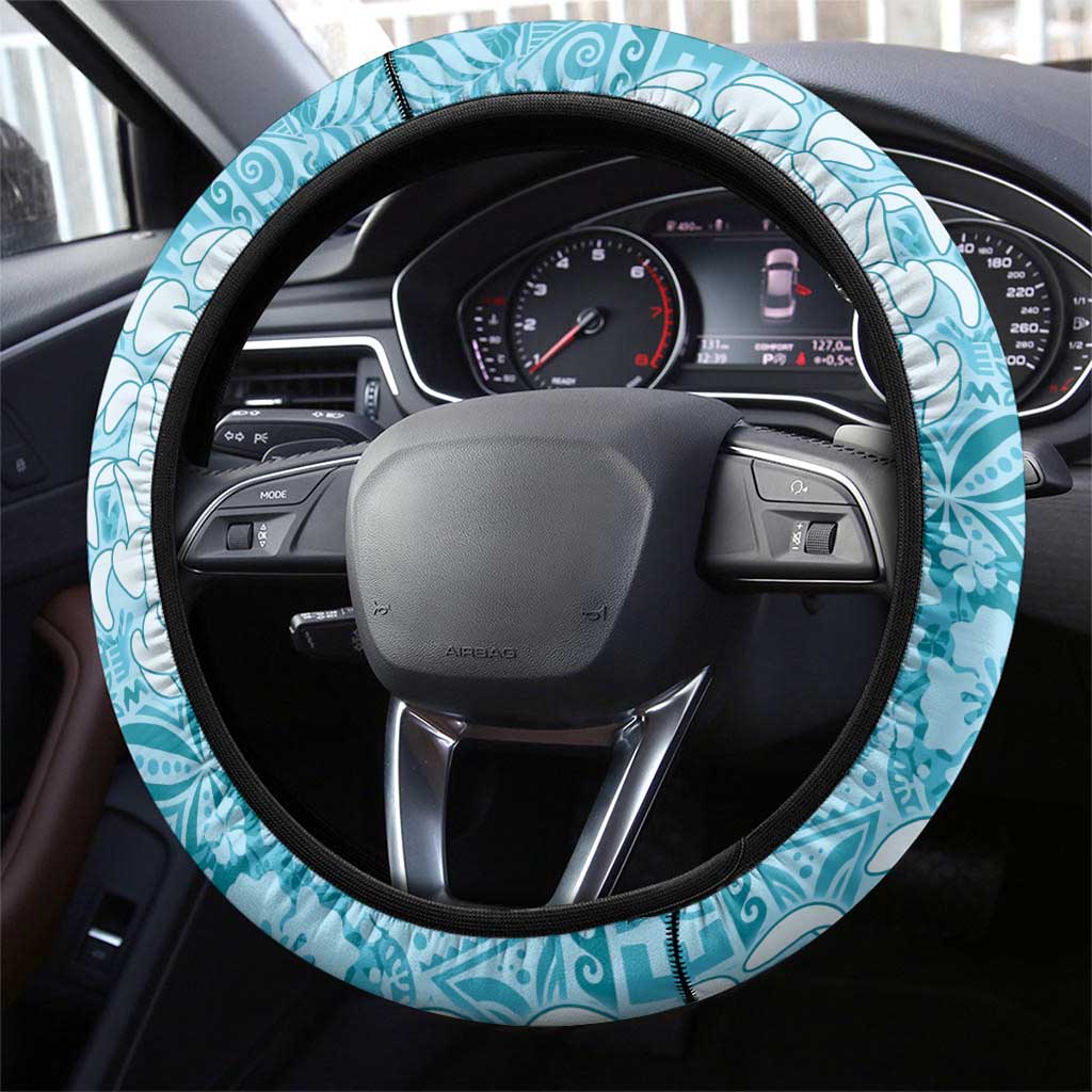 Blue Puakenikeni and Maile Lei Steering Wheel Cover Hawaiian Style Tribal Tapa Double Strand Lei LT9 - Polynesian Pride