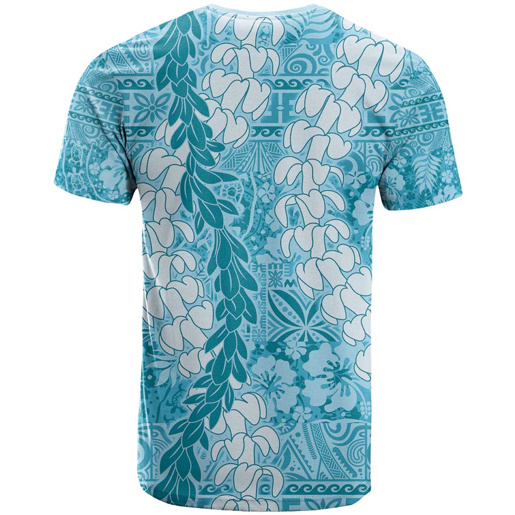 Blue Puakenikeni and Maile Lei T Shirt Hawaiian Style Tribal Tapa Double Strand Lei LT9 - Polynesian Pride
