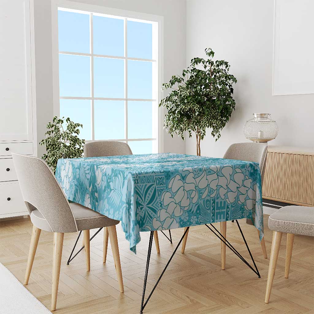 Blue Puakenikeni and Maile Lei Tablecloth Hawaiian Style Tribal Tapa Double Strand Lei
