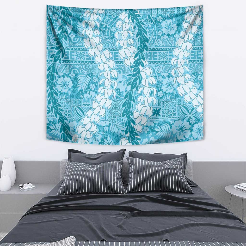 Blue Puakenikeni and Maile Lei Tapestry Hawaiian Style Tribal Tapa Double Strand Lei LT9 - Polynesian Pride