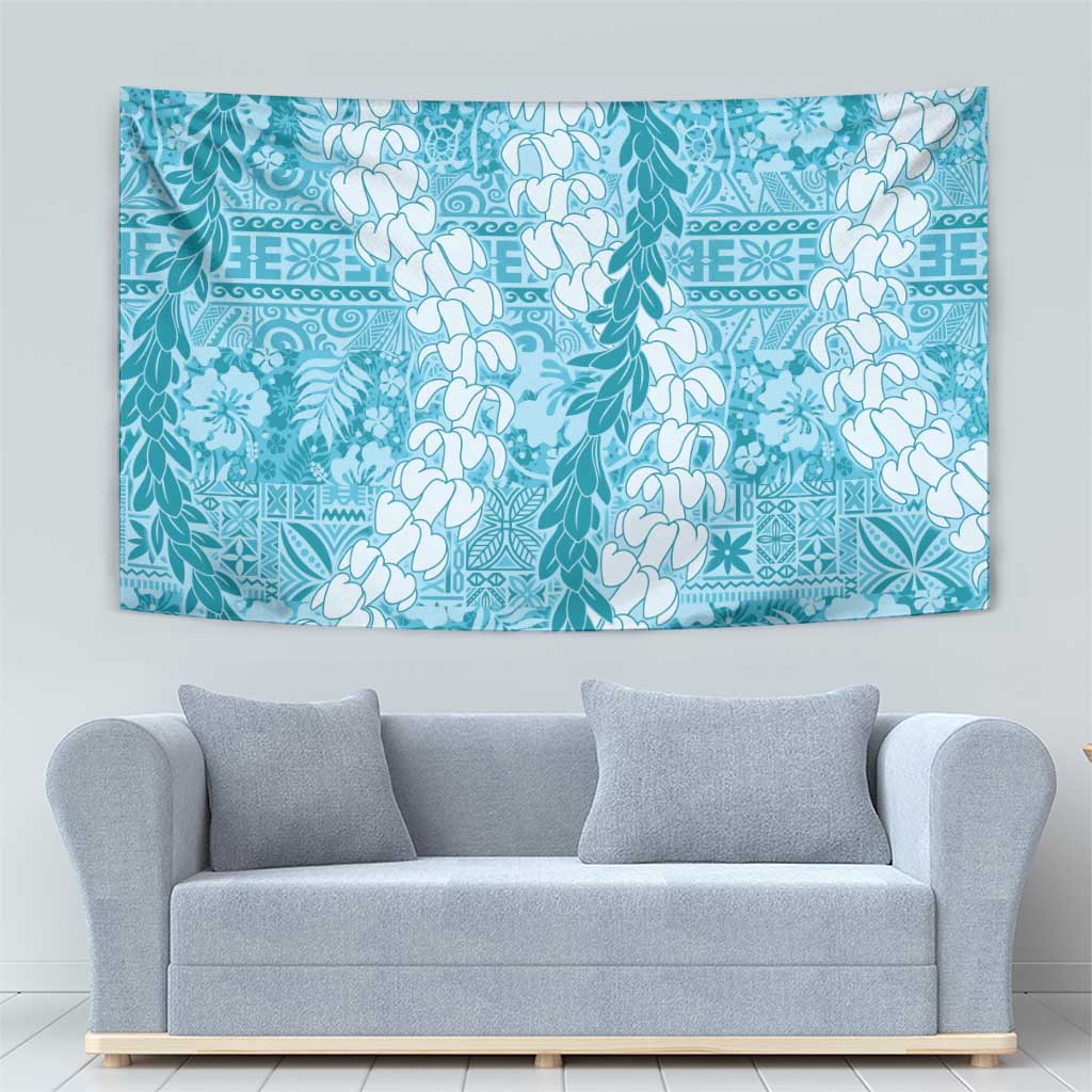 Blue Puakenikeni and Maile Lei Tapestry Hawaiian Style Tribal Tapa Double Strand Lei LT9 - Polynesian Pride