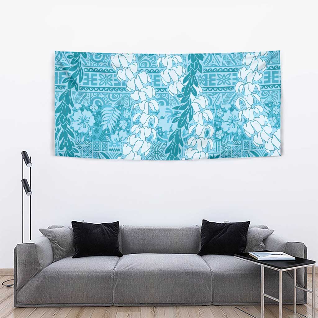 Blue Puakenikeni and Maile Lei Tapestry Hawaiian Style Tribal Tapa Double Strand Lei LT9 - Polynesian Pride