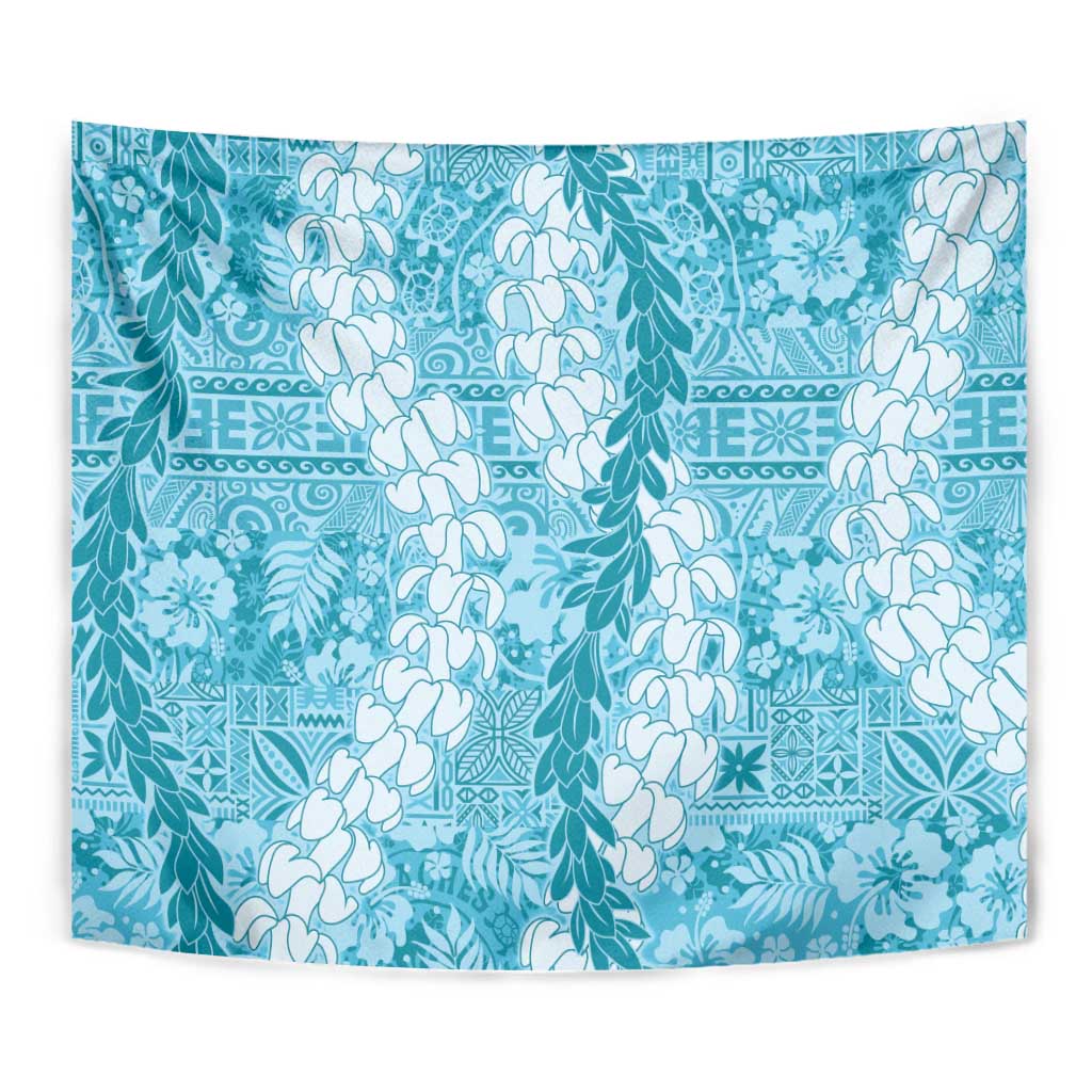 Blue Puakenikeni and Maile Lei Tapestry Hawaiian Style Tribal Tapa Double Strand Lei LT9 - Polynesian Pride