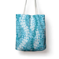 Blue Puakenikeni and Maile Lei Tote Bag Hawaiian Style Tribal Tapa Double Strand Lei LT9 - Polynesian Pride