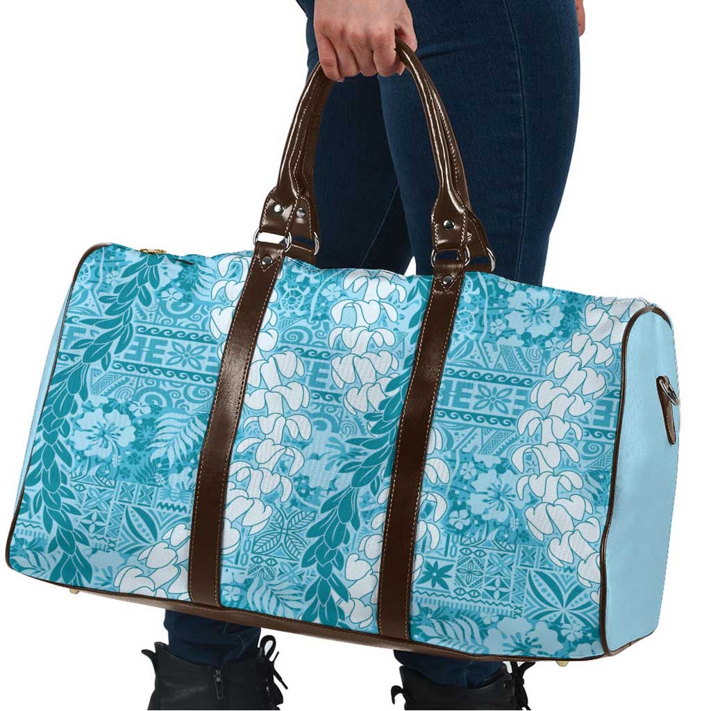 Blue Puakenikeni and Maile Lei Travel Bag Hawaiian Style Tribal Tapa Double Strand Lei LT9 - Polynesian Pride