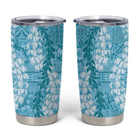 Blue Puakenikeni and Maile Lei Tumbler Cup Hawaiian Style Tribal Tapa Double Strand Lei LT9 Blue - Polynesian Pride