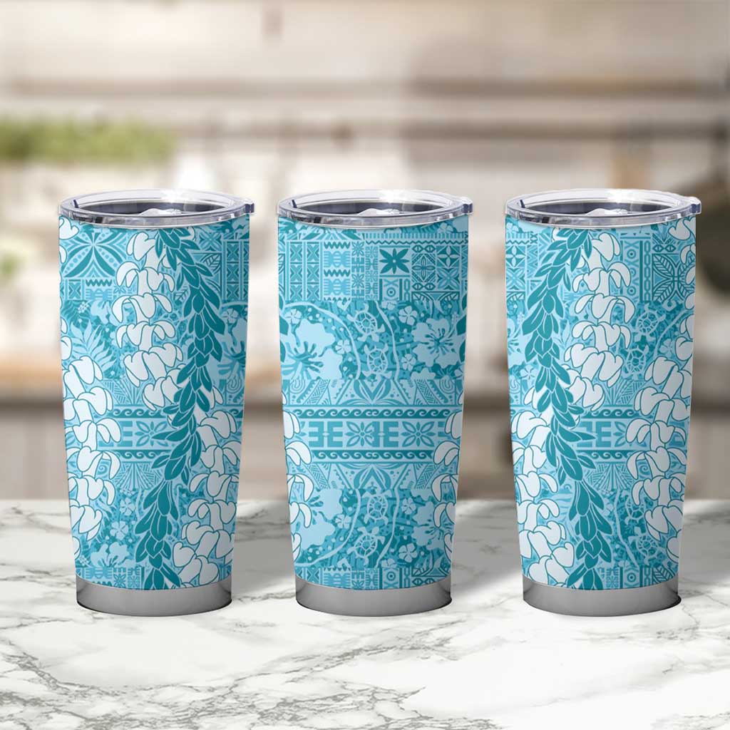 Blue Puakenikeni and Maile Lei Tumbler Cup Hawaiian Style Tribal Tapa Double Strand Lei LT9 - Polynesian Pride