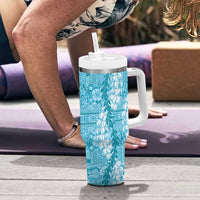 Blue Puakenikeni and Maile Lei Tumbler With Handle Hawaiian Style Tribal Tapa Double Strand Lei LT9 - Polynesian Pride