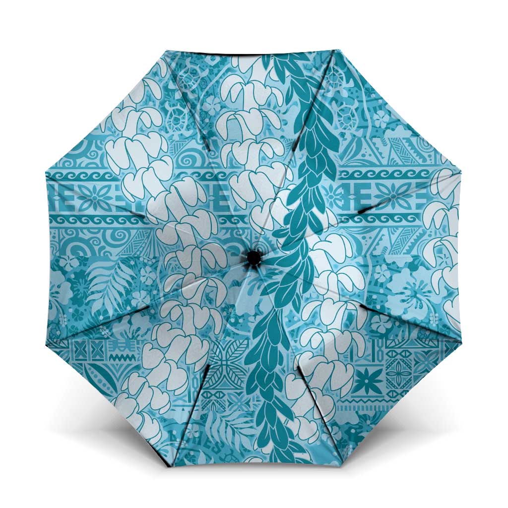 Blue Puakenikeni and Maile Lei Umbrella Hawaiian Style Tribal Tapa Double Strand Lei LT9 One Size Folded 11.42 inch Opened Diameter 37.4 inch Blue - Polynesian Pride