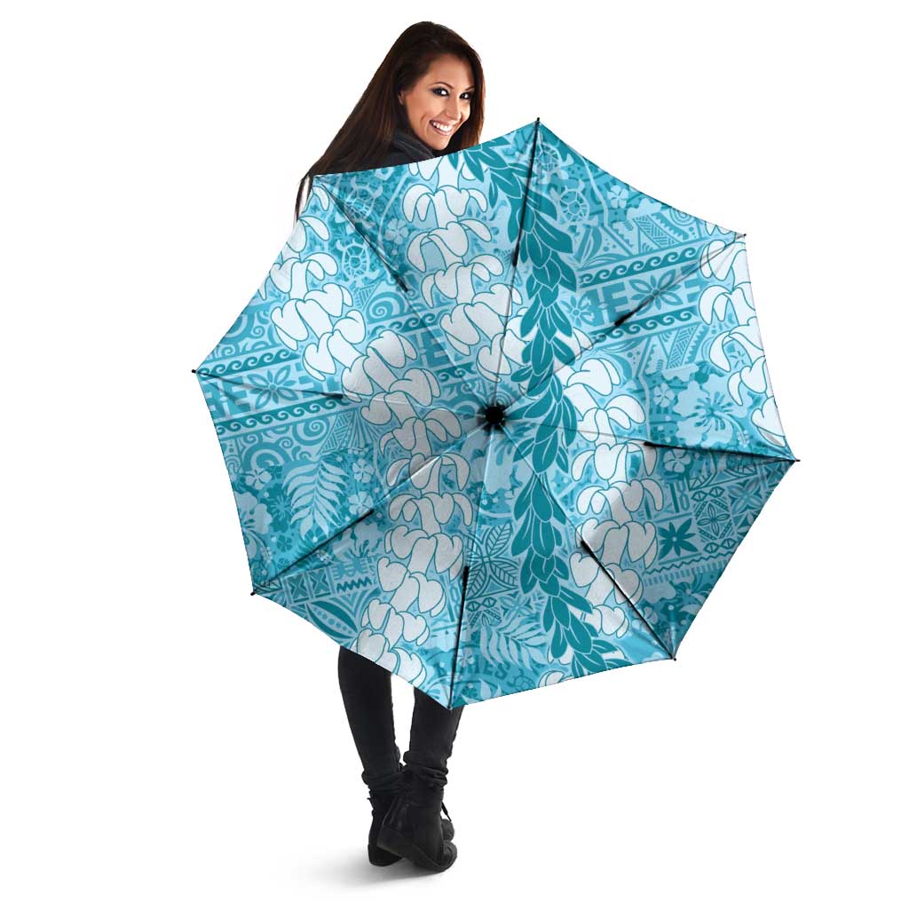 Blue Puakenikeni and Maile Lei Umbrella Hawaiian Style Tribal Tapa Double Strand Lei LT9 - Polynesian Pride