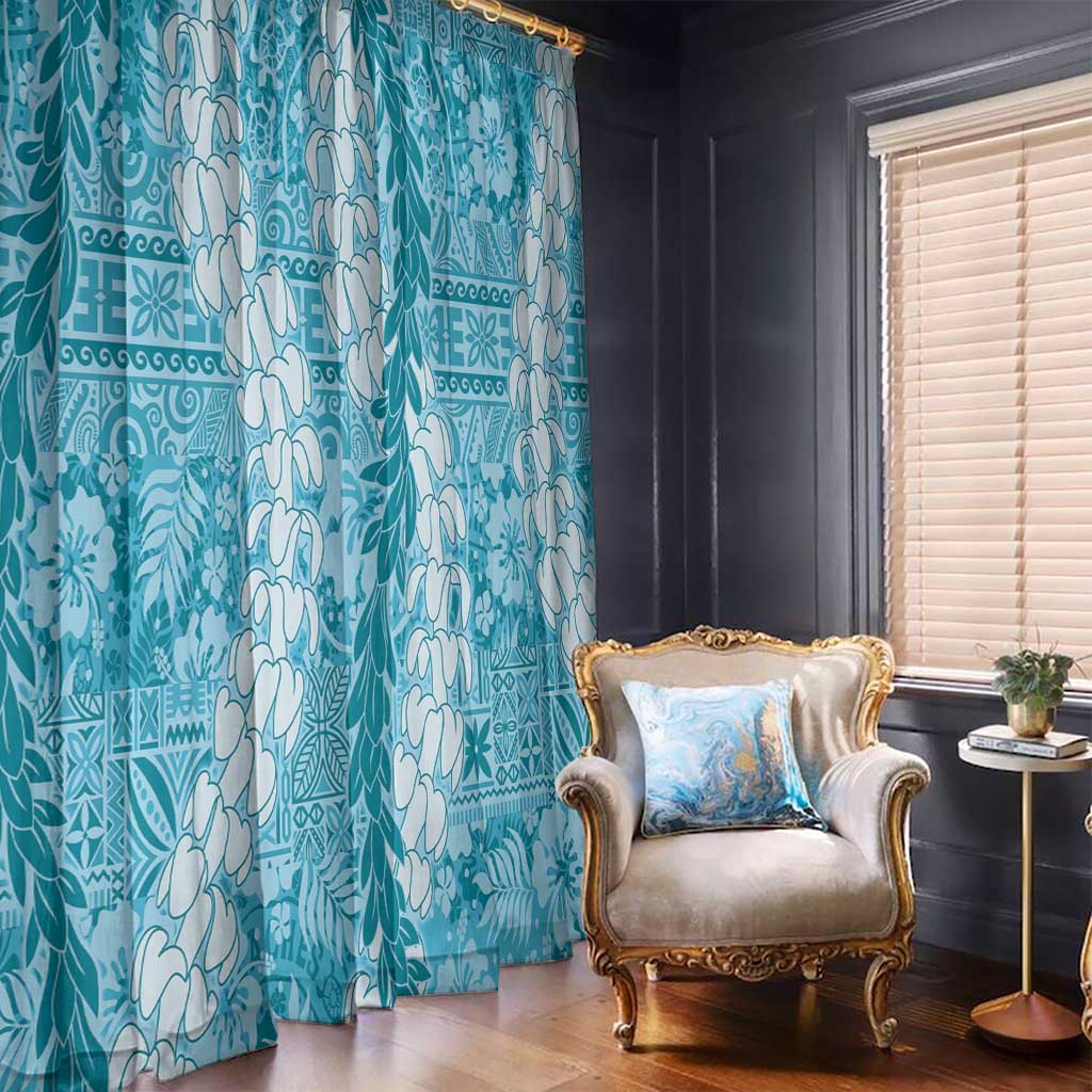 Blue Puakenikeni and Maile Lei Window Curtain Hawaiian Style Tribal Tapa Double Strand Lei LT9 - Polynesian Pride