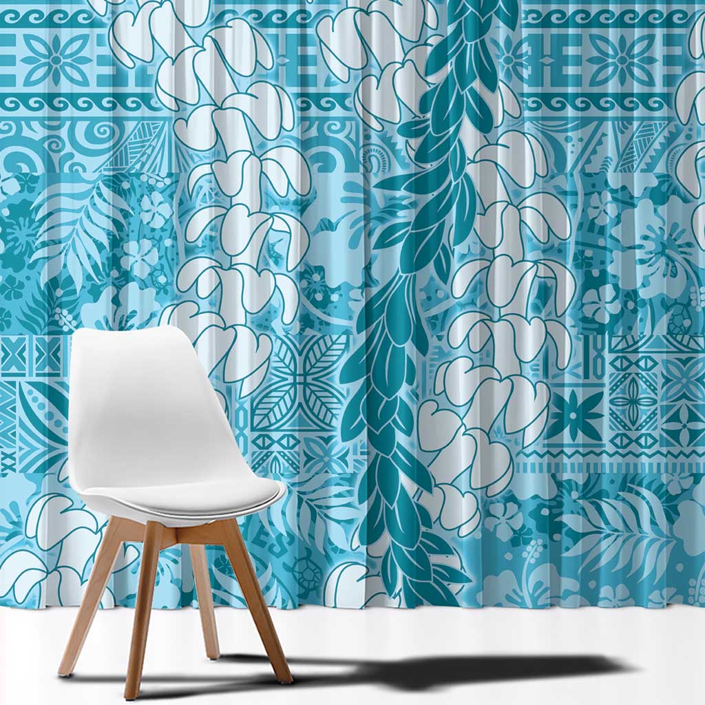 Blue Puakenikeni and Maile Lei Window Curtain Hawaiian Style Tribal Tapa Double Strand Lei LT9 - Polynesian Pride