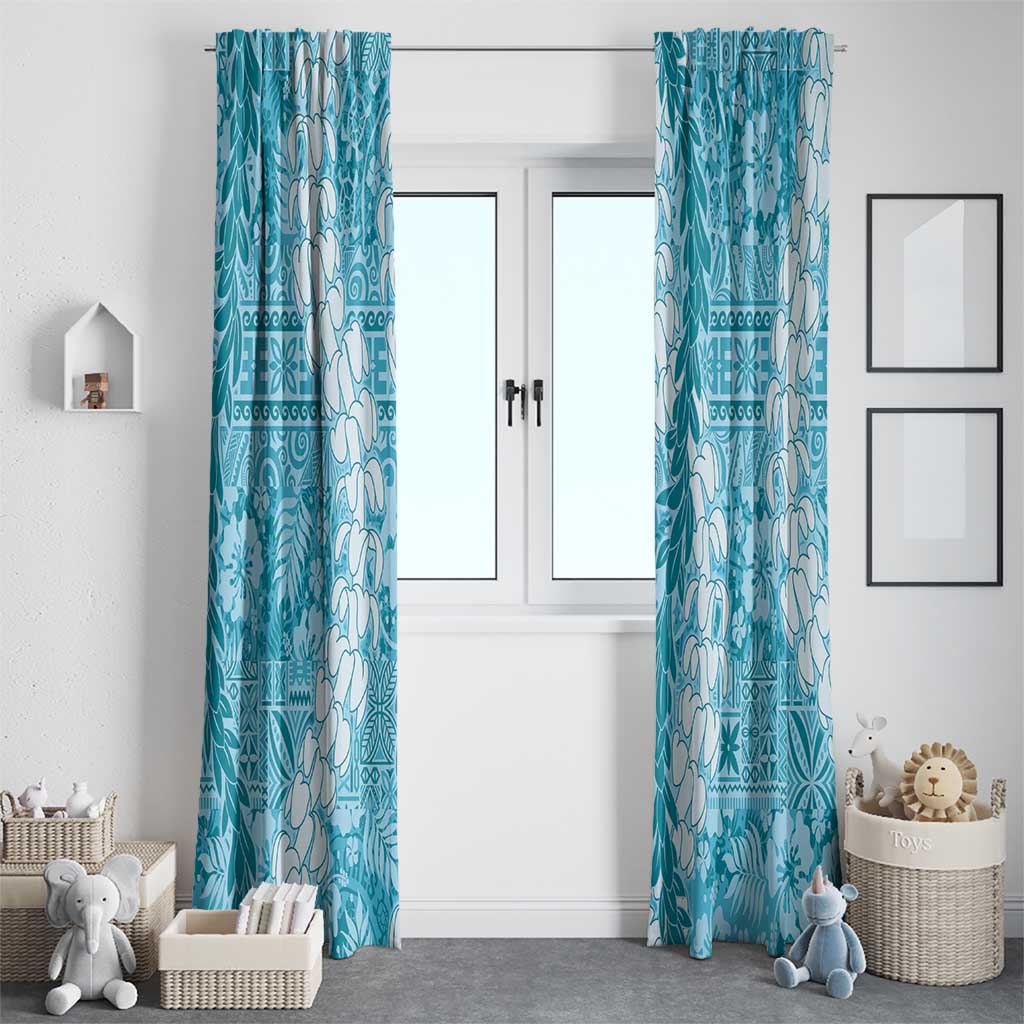 Blue Puakenikeni and Maile Lei Window Curtain Hawaiian Style Tribal Tapa Double Strand Lei LT9 - Polynesian Pride